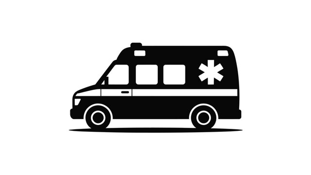 ambulance vehicle silhouette flat vector illustration emergency medical transport van side view healthcare service isolated on white