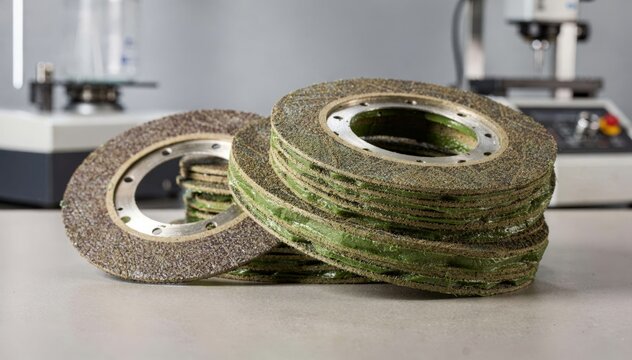Medium shot of ecoline abrasive blades featuring plantderived resin binders emphasizing environmental responsibility and advanced material science in industrial applications.