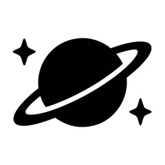 Black and white planet saturn with stars vector illustration space exploration design icon s style © PURE VECTOR WORK