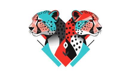 Stylized cheetah illustration with symmetrical design and vibrant colors © Ditz