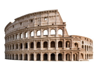 Fototapeta premium Isolated iconic Colosseum, ancient Roman amphitheater landmark in Rome, Italy, historic architecture