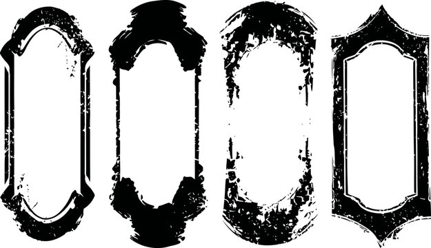 Grunge vintage frames set with distressed texture, rough edges, old borders for design decoration