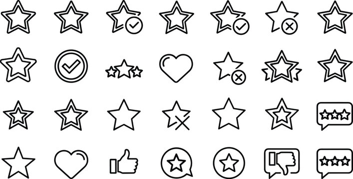 star rating set icons Customer Feedback Evaluation Line Icon  ranking, achievement, award, badge, best, certificate, champion, championship, first, heart,Like