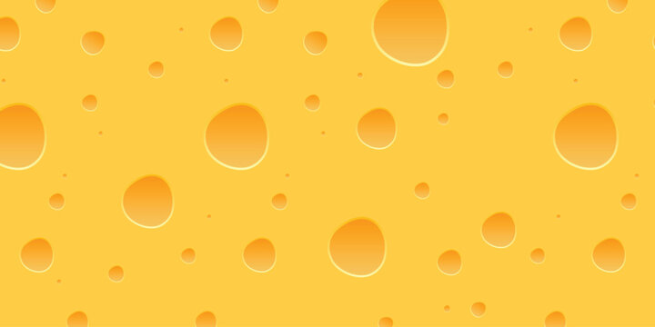 Yellow cheese texture with holes background. Swiss or cheddar dairy food pattern. Vector Illustration.