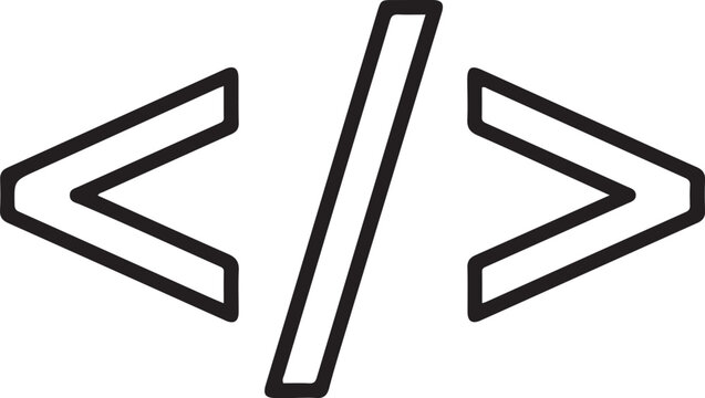 Programming code vector icon in black and white representing software development coding syntax web development and digital technology engineering concept