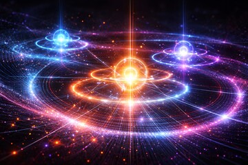 Obraz premium Quantum particle energy flowing in abstract universe