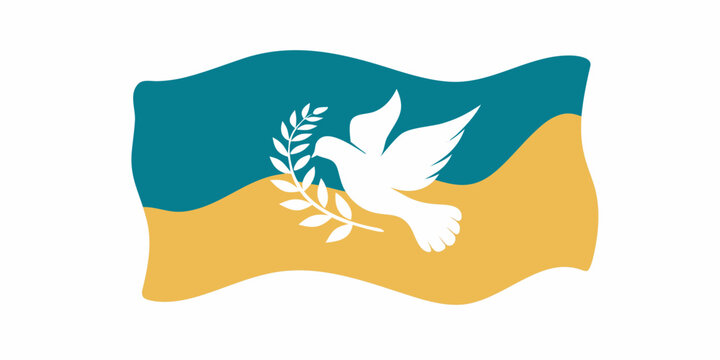 A stylized flag featuring a white dove with an olive branch