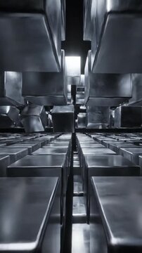 Explore abstract patterns in metal cubes using rand c VSRExport with moving camera angle for a unique perspective