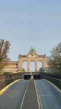 Majestic Triumphal Arch of the Cinquantenaire in Brussels, Belgium.