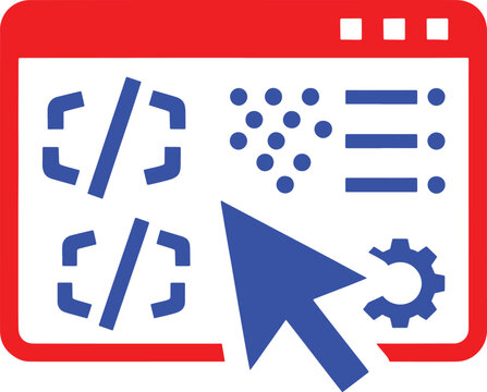 Red bordered window with blue coding symbols and a cursor inside blue symbols brackets