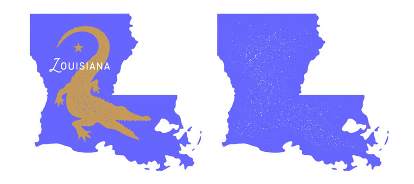Louisiana state map USA alligator emblem, wildlife sign. Traditional USA state map Louisiana swamp icon, regional branding. Quality map Louisiana state USA logo. Vector Illustration