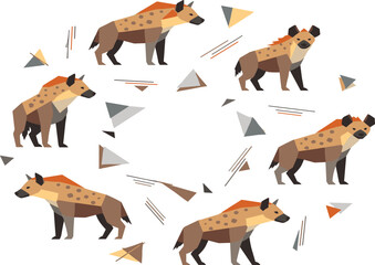 Obraz premium Geometric Hyena Illustration Set Featuring Stylized Wild African Animals with Abstract Shapes and Modern Polygon Design Elements in Creative Vector Style.