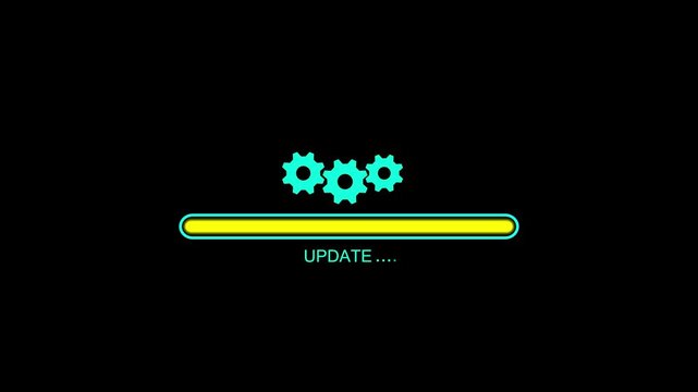 The update process with spinning settings gear symbol. High quality 4K motion graphics . The Turquoise  color setting and update icon animated  on black background for software progress visuals.