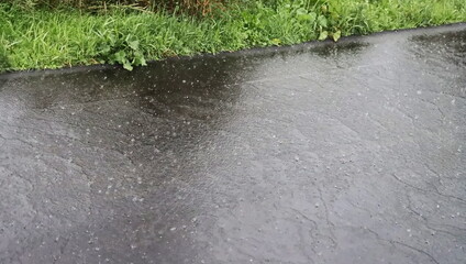 Fototapeta premium Spring rain falls on asphalt background