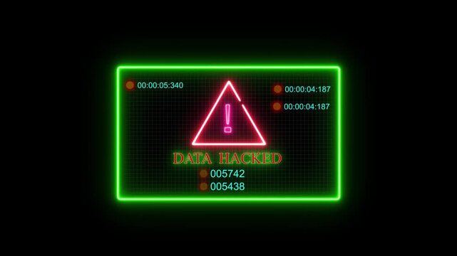 Cyber security Warning Error Data hacked security breach computer hacking warning message alert blackmailing virus deletion computer security, 4K video. Danger Noise Glitch Effect Screen Background .