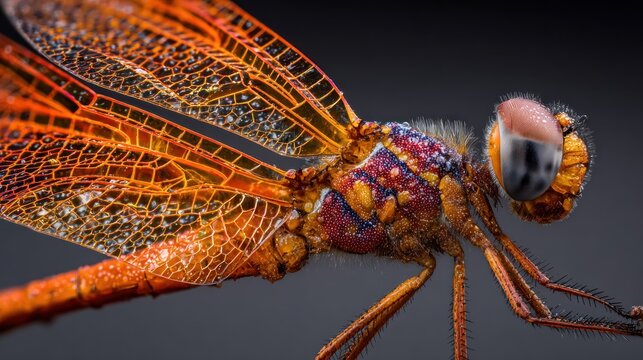 A macro closeup of a red dragonfly insect isolated on a white background captures the wildlife details of this nature bug without the shell or claw of a sea crustacean