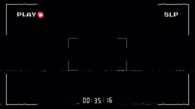 Retro VHS camcorder frame with analog screen artifacts, static noise, and distorted signal. 4K Video