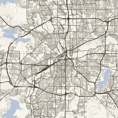 Obraz premium Fort Worth City Map Sophisticated Geometric Urban Topography Featuring Meticulous Linework and Balanced Composition in a Timeless Minimalist Scandinavian Blueprint Aesthetic for Modern Living Decor.