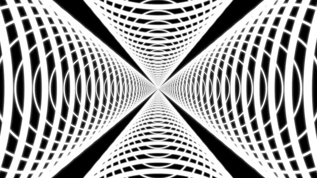 Black and white glowing tunnel cross cyberpunk geometric futuristic symmetrical motion background