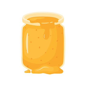 Yellow jam in an opened jar drawing  for pineapple jam and orange jam fruit cute cartoon vector illustration