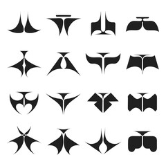 Fototapeta premium Collection of 15 unique black silhouettes of bat wing inspired shapes