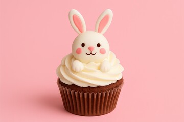Easter Bunny Cupcake on a Pink Background