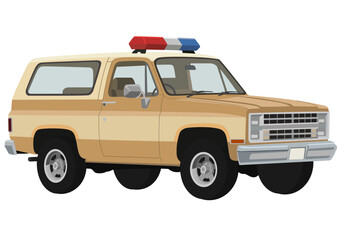 Retro Tan Off-Road Police SUV Illustration, sheriff patrol car  © создать 8 углов