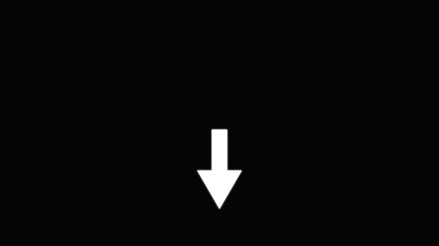 Animated arrow pointing down on black background.  arrow pointing down icon on black background with video animation