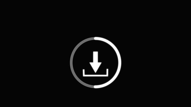 Down arrow icon animation, on black background. direction arrow icon motion.  Updated and loaded animation.
