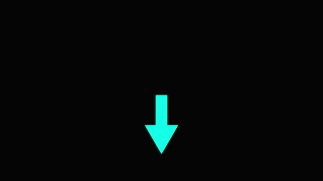 Animated arrow pointing down on black background.  arrow pointing down icon on black background with video animation