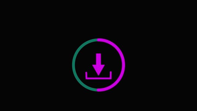 Down arrow icon animation, on black background. direction arrow icon motion.  Updated and loaded animation.