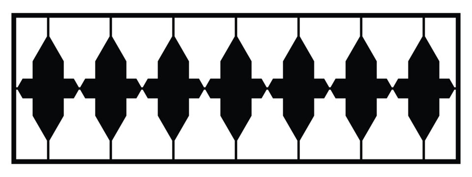 Geometric fence gate silhouette border with repeating ornamental boundary design.