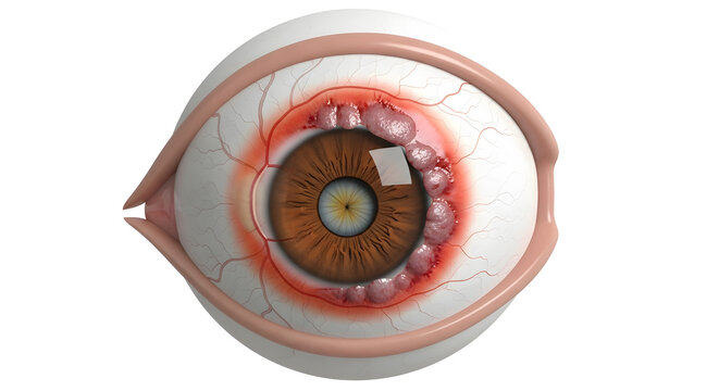 Illustration of a human eye with corneal damage or surgical exposure