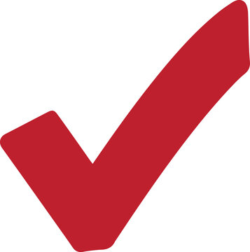 A large red check mark symbol on a white background