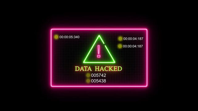 Cyber security Warning Error Data hacked security breach computer hacking warning message alert blackmailing virus deletion computer security, 4K video. Danger Noise Glitch Effect Screen Background .