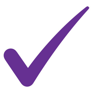 A large purple check mark on a white background