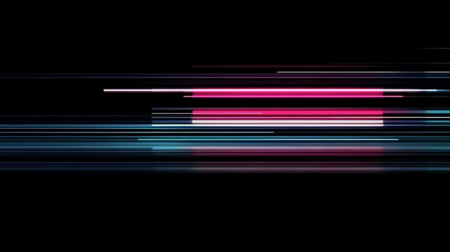 Horizontal motion blur lines of pink and blue light streaking across a dark minimalist