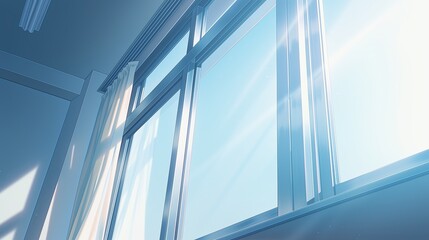 Obraz premium Anime Style Japanese Classroom Window with Soft Morning Light