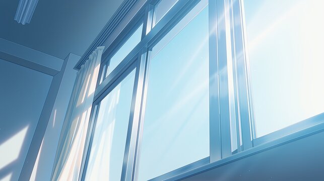 Anime Style Japanese Classroom Window with Soft Morning Light