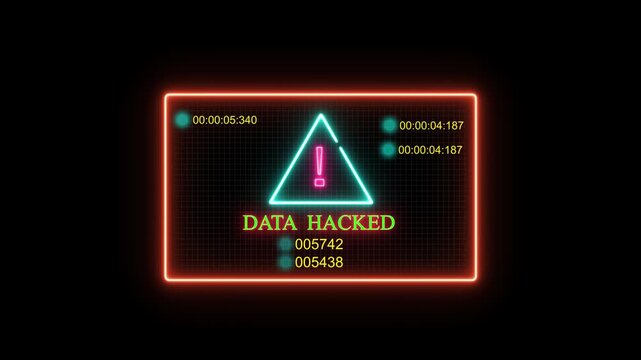 Cyber security Warning Error Data hacked security breach computer hacking warning message alert blackmailing virus deletion computer security, 4K video. Danger Noise Glitch Effect Screen Background .