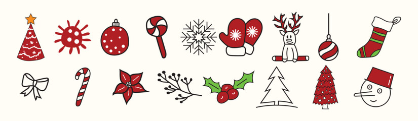 Obraz premium Christmas Holiday Icon Collection with Festive Symbols Decorations and Seasonal Winter Illustrations