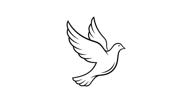 flying white dove in black outline illustration