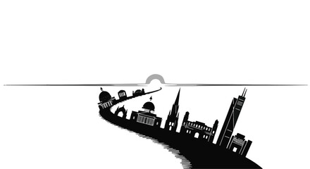 Obraz premium city skyline silhouette at sunset, urban landscape