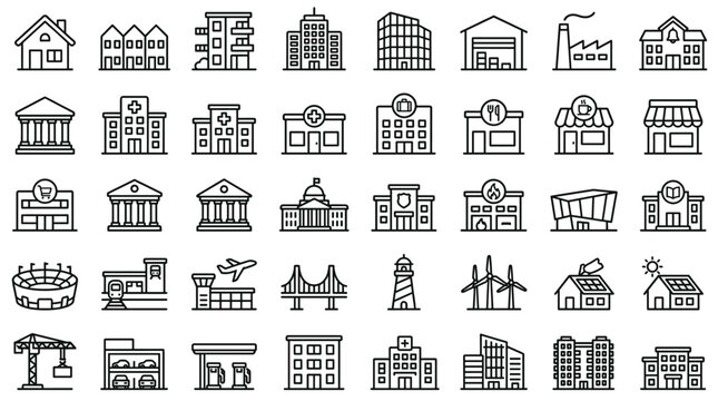 Set of 40 Outline Building Icons Vector