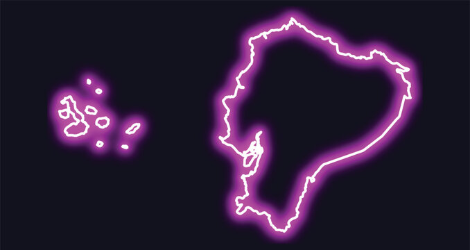 Ecuador map outline neon purple glow country south america