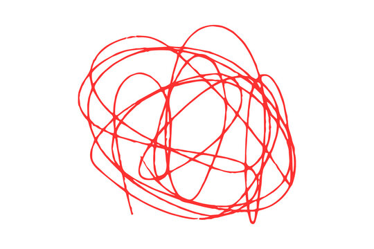 A red scribble drawing with many curved lines