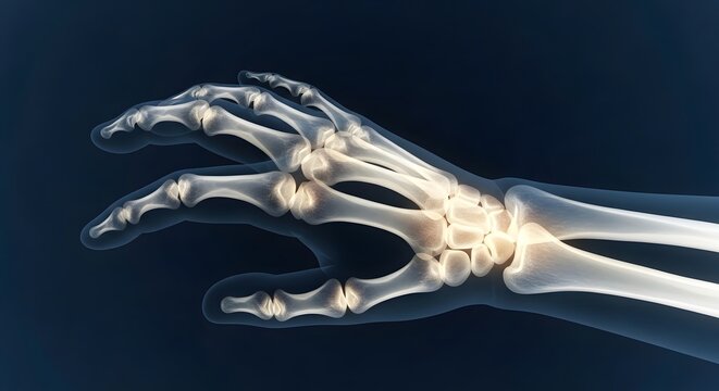 X ray image of a human hand skeletal system