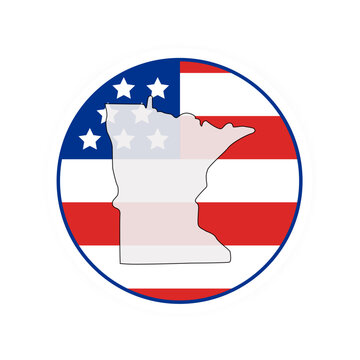 Minnesota state map over USA flag badge. Minnesota state map silhouette overlaid with the United States flag.