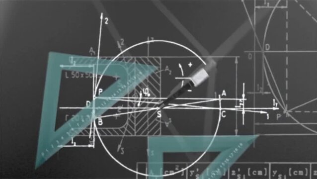 Technical Engineering Drawing and Geometry Calculations with Compass and Set Square