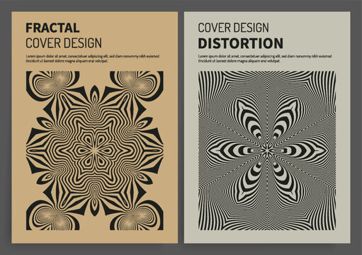 Geometric pattern. Psychedelic stripes. Optical illusion. Abstract striped background. Cover design template. Vector illustration for brochure, planner, notebook or notepad.